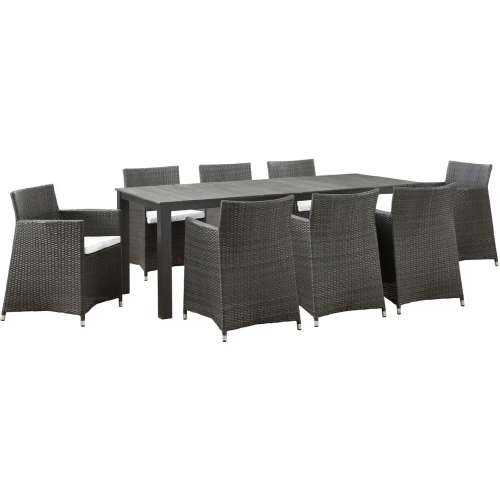 Junction 9 Piece Outdoor Patio Dining Set in Brown with White Cushion