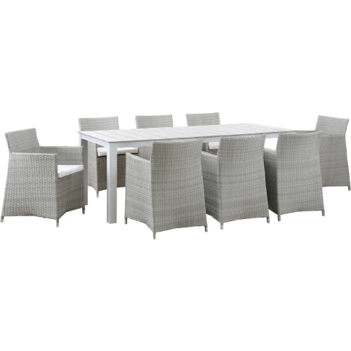 Junction 9 Piece Outdoor Patio Dining Set in Gray with White Cushion