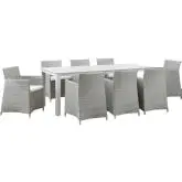 Junction 9 Piece Outdoor Patio Dining Set in Gray with White Cushion