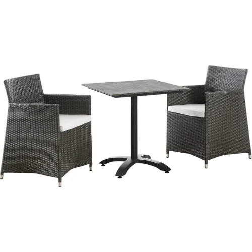 Junction 3 Piece Outdoor Patio Dining Set in Brown Poly Rattan with White Cushion