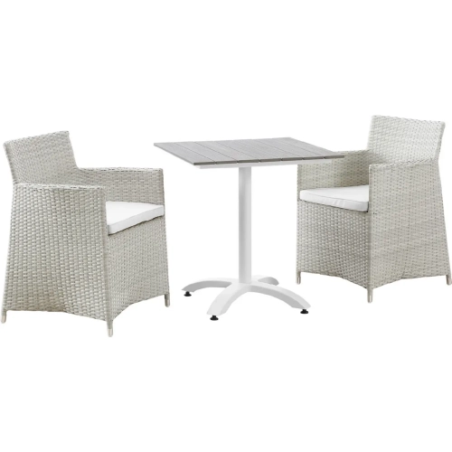 Junction 3 Piece Outdoor Patio Dining Set in Gray Poly Rattan with White Cushion