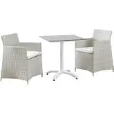 Junction 3 Piece Outdoor Patio Dining Set in Gray Poly Rattan with White Cushion