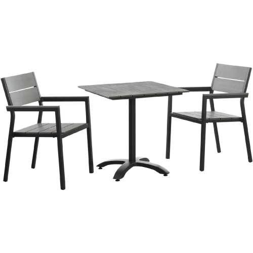 Maine 3 Piece Outdoor Patio Dining Set in Gray Polywood with Brown Aluminum Frame