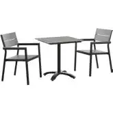 Maine 3 Piece Outdoor Patio Dining Set in Gray Polywood with Brown Aluminum Frame