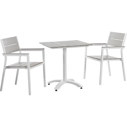 Maine 3 Piece Outdoor Patio Dining Set in Gray Polywood with White Aluminum Frame