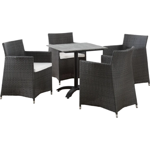 Junction 5 Piece Outdoor Patio Dining Set in Brown Poly Rattan with White Cushion