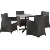 Junction 5 Piece Outdoor Patio Dining Set in Brown Poly Rattan with White Cushion