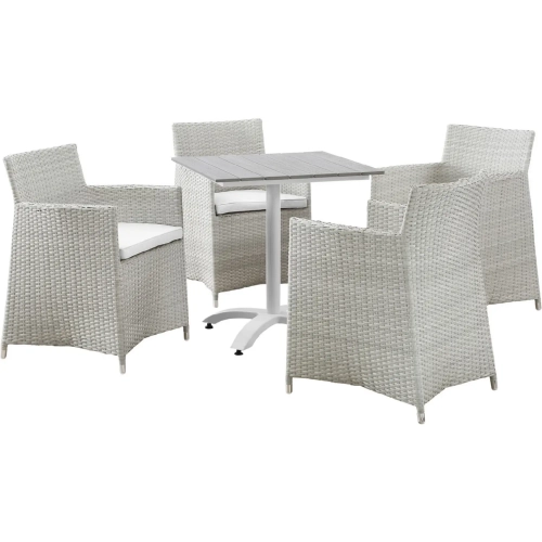 Junction 5 Piece Outdoor Patio Dining Set in Gray Poly Rattan with White Cushion