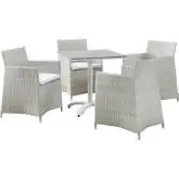 Junction 5 Piece Outdoor Patio Dining Set in Gray Poly Rattan with White Cushion