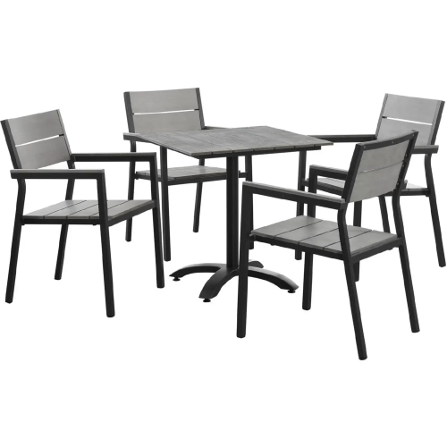 Maine 5 Piece Outdoor Patio Dining Set in Gray Polywood with Brown Aluminum Frame
