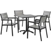 Maine 5 Piece Outdoor Patio Dining Set in Gray Polywood with Brown Aluminum Frame
