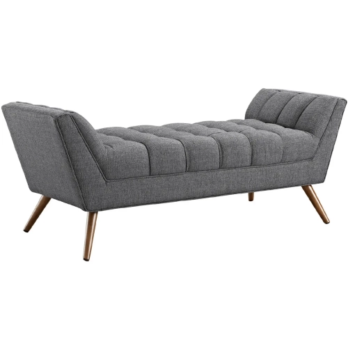 Response Medium Fabric Bench in Tufted Gray with Walnut Finished Legs