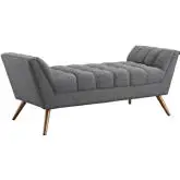 Response Medium Fabric Bench in Tufted Gray with Walnut Finished Legs