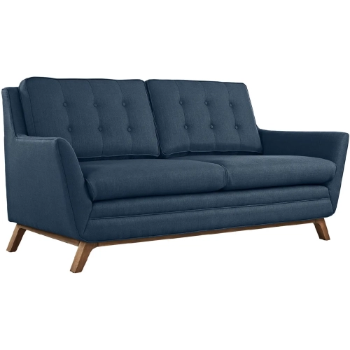 Beguile Loveseat in Tufted Azure Fabric & Walnut Finished Legs