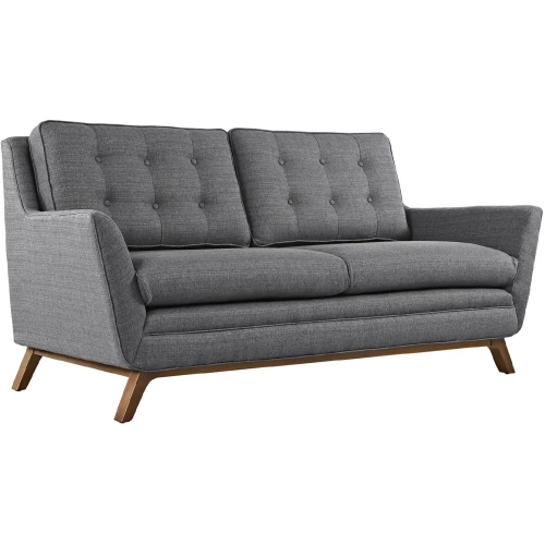 Beguile Loveseat in Tufted Gray Fabric & Walnut Finished Legs