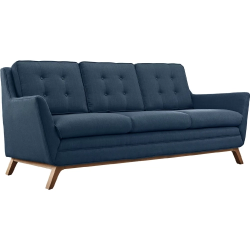 Beguile Fabric Sofa in Tufted Azure with Walnut Finished Legs