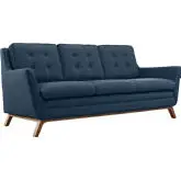 Beguile Fabric Sofa in Tufted Azure with Walnut Finished Legs