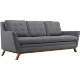 Beguile Fabric Sofa in Tufted Gray with Walnut Finished Legs