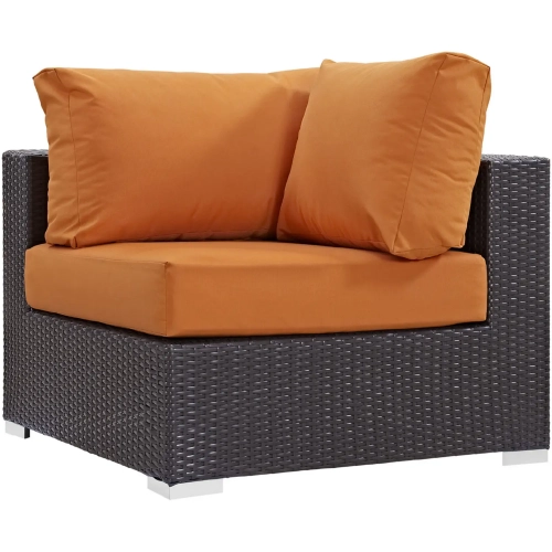 Convene Outdoor Patio Corner Section in Espresso with Orange Cushion