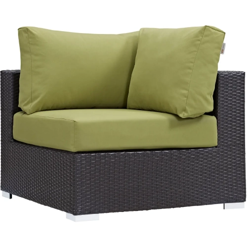 Convene Outdoor Patio Corner Section in Espresso with Peridot Cushion