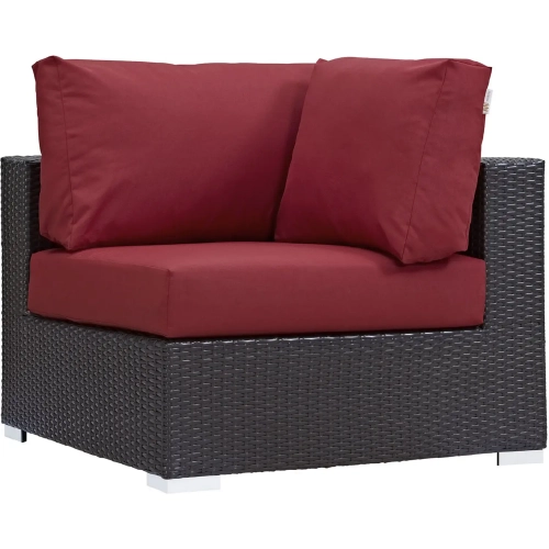 Convene Outdoor Patio Corner Section in Espresso with Red Cushion