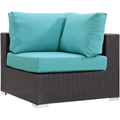 Convene Outdoor Patio Corner Section in Espresso with Turquoise Cushion
