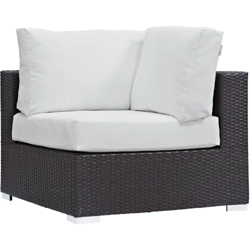 Convene Outdoor Patio Corner Section in Espresso with White Cushion