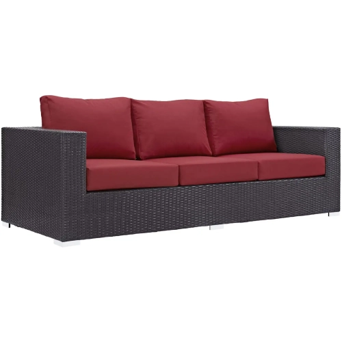 Convene Outdoor Patio Sofa in Espresso with Red Cushion