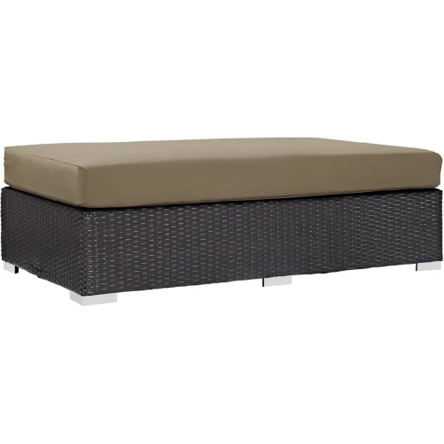 Convene Outdoor Patio Rectangle Ottoman in Espresso with Mocha Cushion