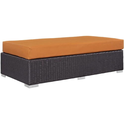 Convene Outdoor Patio Rectangle Ottoman in Espresso with Orange Cushion