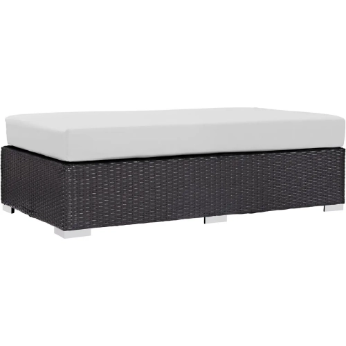 Convene Outdoor Patio Rectangle Ottoman in Espresso with White Cushion