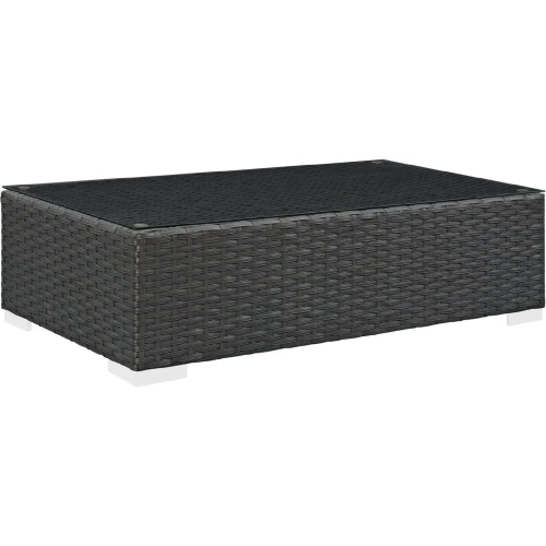 Sojourn Outdoor Patio Rectangle Coffee Table in Poly Rattan with Tempered Glass Top