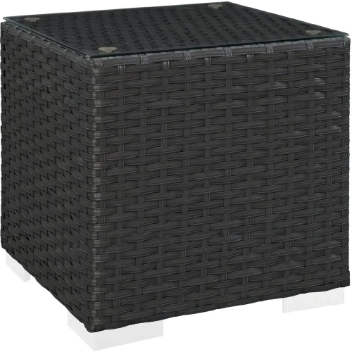 Sojourn Outdoor Patio Side Table in Poly Rattan with Tempered Glass Top