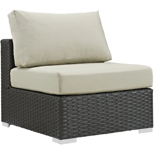 Sojourn Outdoor Patio Fabric Armless Sofa Section in Poly Rattan with Beige Sunbrella &reg Cushion