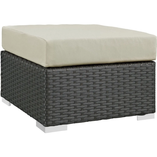 Sojourn Outdoor Patio Ottoman in Poly Rattan with Beige Sunbrella &reg Cushion