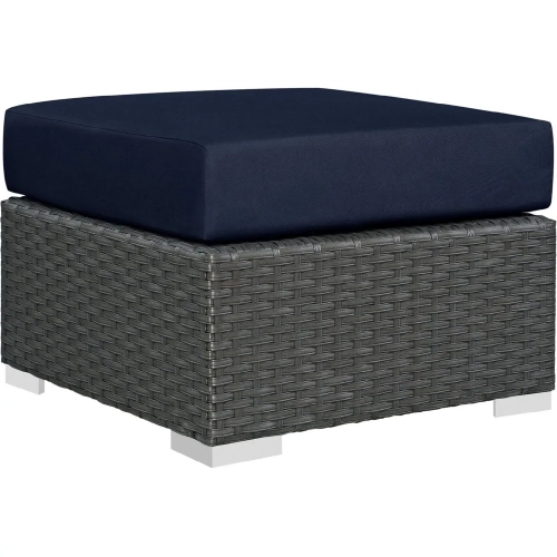 Sojourn Outdoor Patio Ottoman in Poly Rattan with Navy Sunbrella &reg Cushion