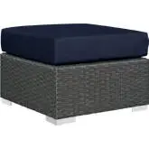 Sojourn Outdoor Patio Ottoman in Poly Rattan with Navy Sunbrella &reg Cushion