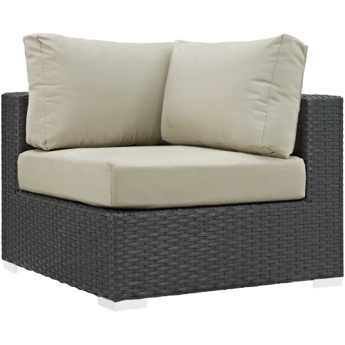 Sojourn Outdoor Patio Corner Sectional in Poly Rattan with Beige Sunbrella &reg Cushion