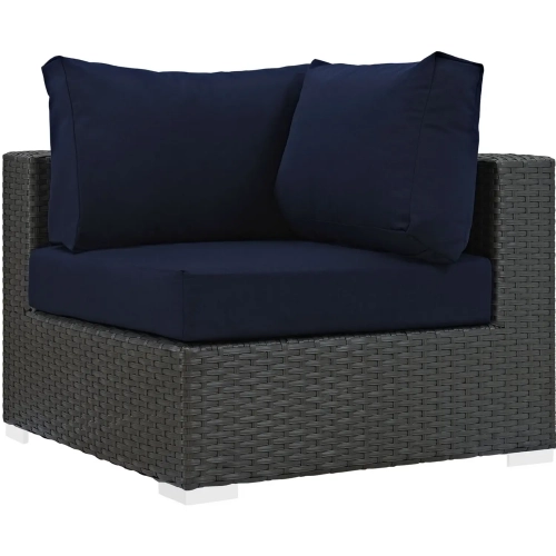 Sojourn Outdoor Patio Corner Seat in Poly Rattan with Navy Sunbrella &reg Cushion