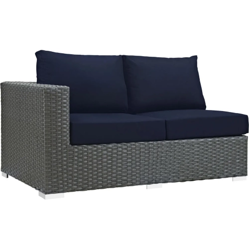 Sojourn Outdoor Patio Left Arm Loveseat in Poly Rattan with Navy Sunbrella &reg Cushion