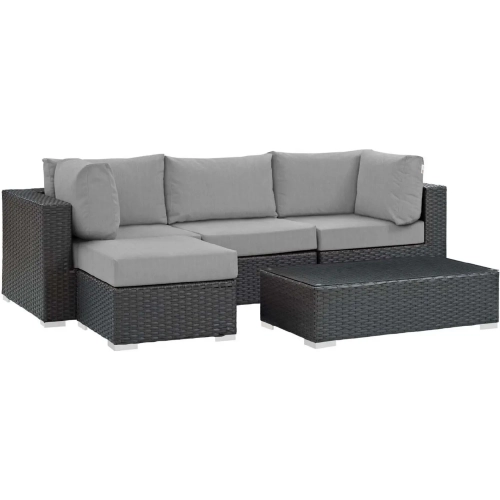 Sojourn 5 Piece Outdoor Sectional Sofa Set with Gray Sunbrella&reg;