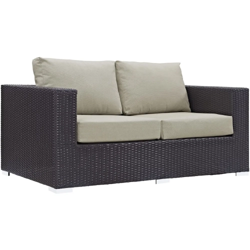 Convene Outdoor Patio Loveseat in Espresso with Beige Cushion