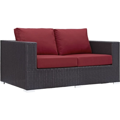 Convene Outdoor Patio Loveseat in Espresso with Red Cushion