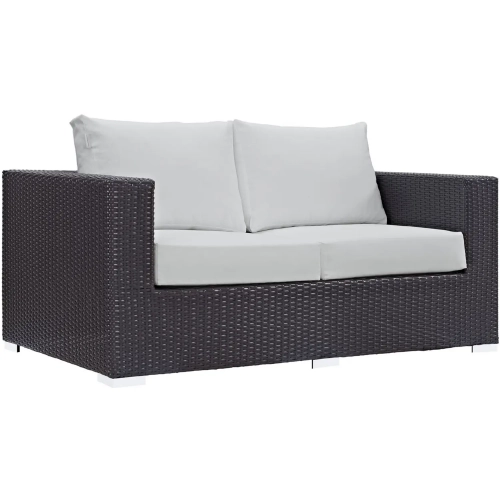 Convene Outdoor Patio Loveseat in Espresso with White Cushion