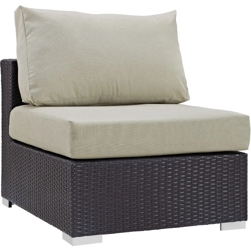 Convene Outdoor Patio Armless Section in Espresso with Beige Cushion with Polished Stainless Legs