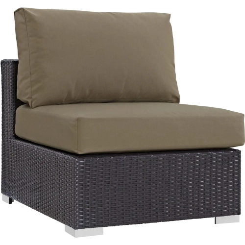 Convene Outdoor Patio Armless Section in Espresso with Mocha Cushion with Polished Stainless Legs