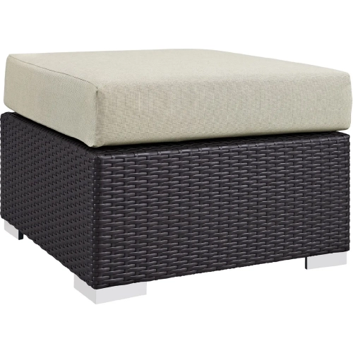 Convene Outdoor Patio Ottoman in Espresso with Beige Cushion