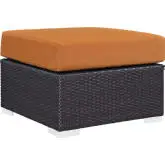 Convene Outdoor Patio Ottoman in Espresso with Orange Cushion