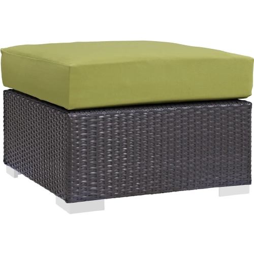 Convene Outdoor Patio Ottoman in Espresso with Peridot Cushion