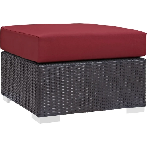 Convene Outdoor Patio Ottoman in Espresso with Red Cushion